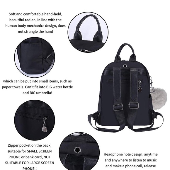 NWT Blk Anti Theft Waterproof Backpack Lady Purse - Picture 5 of 6